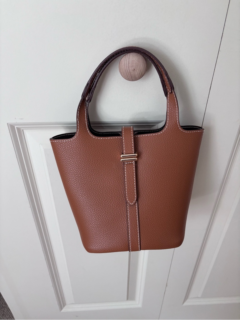 Brown Pebbled Leather Small Tote Bag